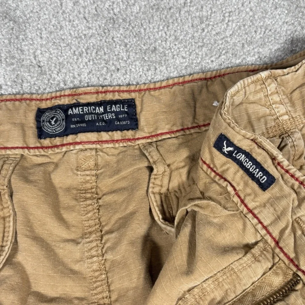 American Eagle Cargo Shorts Mens 34 Longboard Tan Canvas Ripstop Baggy Heavy Y2K